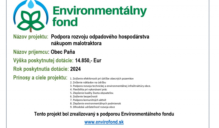 Fotka - Podpora rozvoju odpadového hospodárstva nákupom malotraktora 