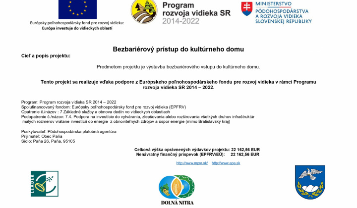 Fotka - Bezbariérový prístup do kultúrneho domu